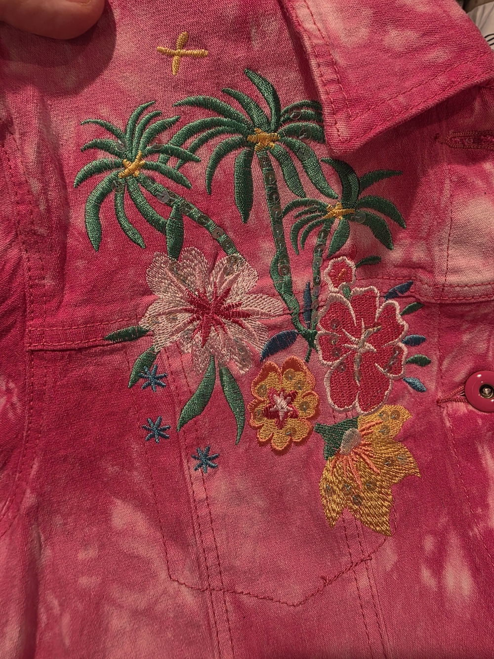 Vintage DG2 By Diane Gillman Tie Dye Floral Stitched Jean Jacket Lg - Picture 9 of 12